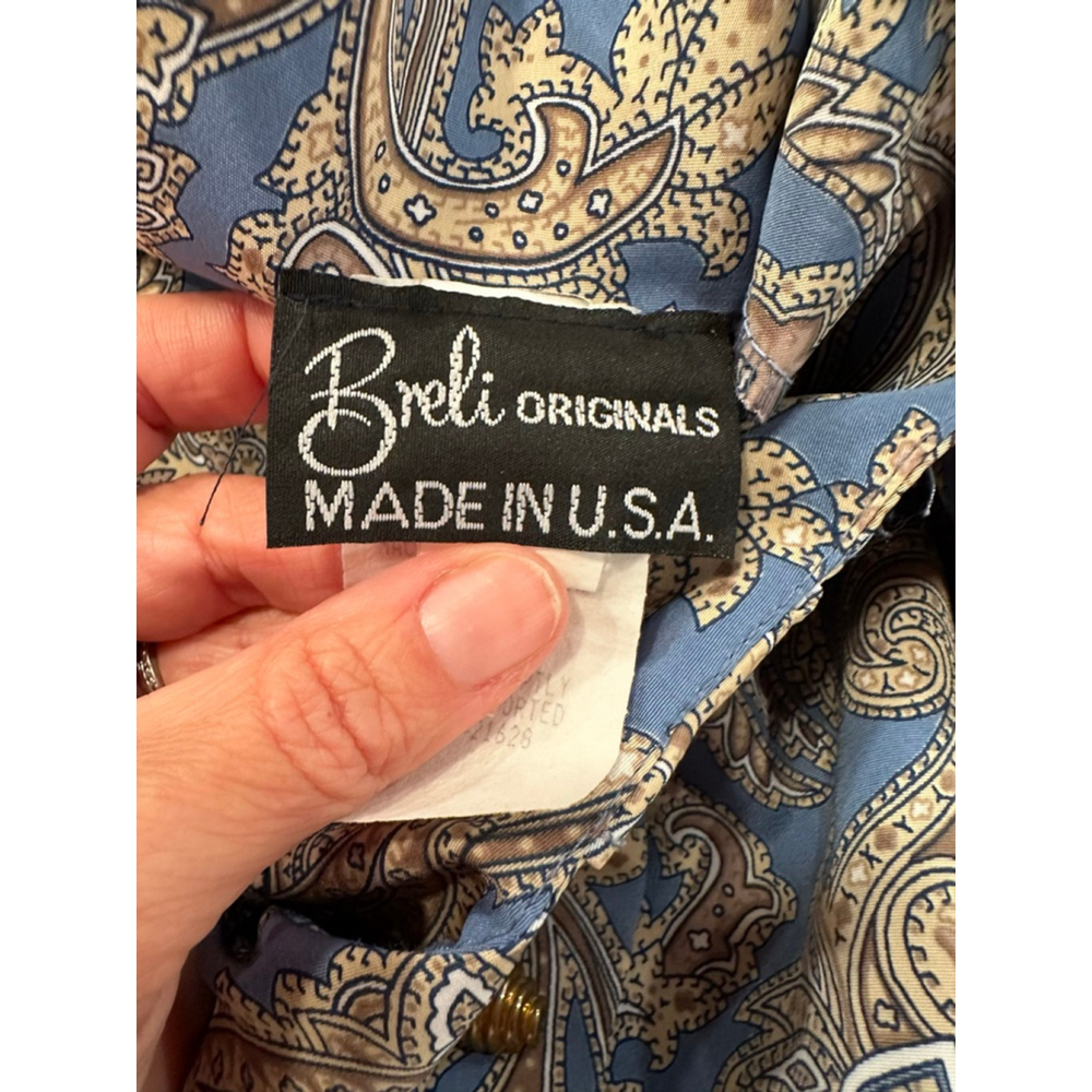 Vintage Breli Originals Paisley Pleated Midi Dress 10 Blue Cottagecore 80s USA - Picture 7 of 12